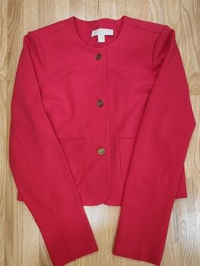 Michael Kors Bright Red Collarless Button Blazer